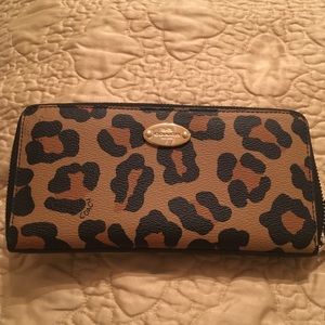 Coach Leather Leopard Print Checkbook Wallet
